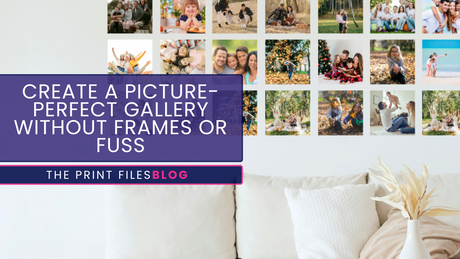 repositionable square photo decals styled in a modern hallway