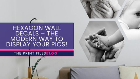 removable hexagon photo decals used to create modern gallery wall