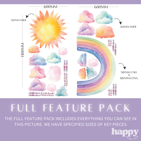Clouds + Sun + Rainbows Wall Decals