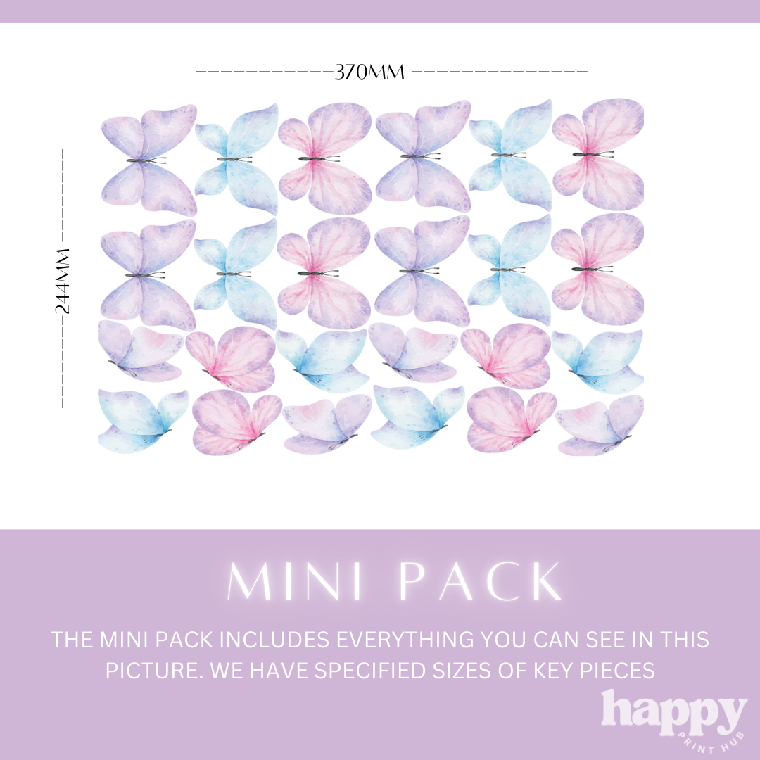 Butterflies Pink + Purple + Blue Wall Decals