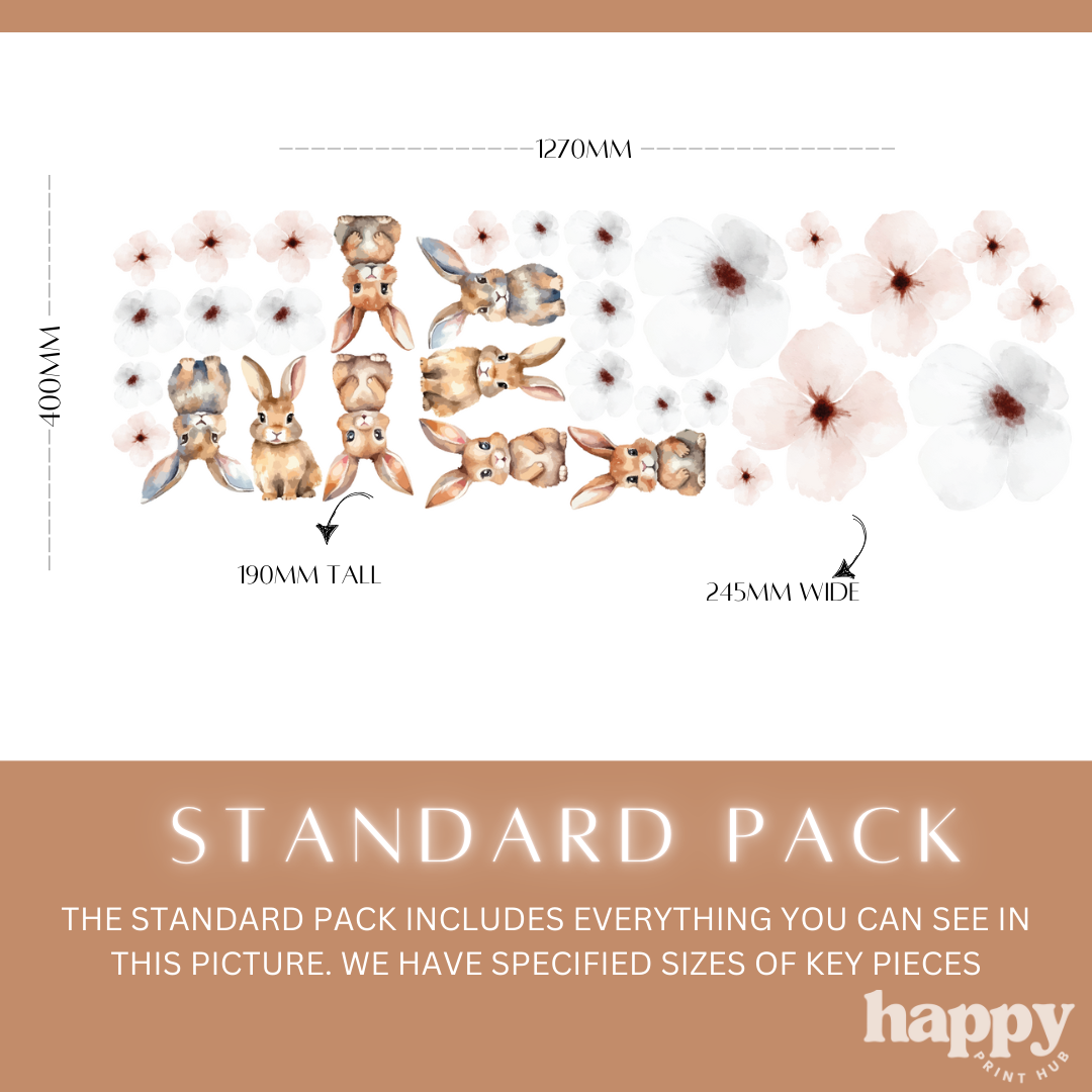 Bunnies + Flowers Wall Decals