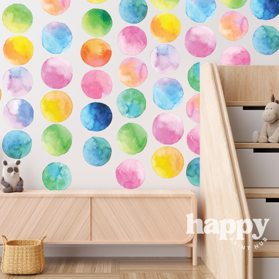 Watercolour Rainbow Dots Wall Decals