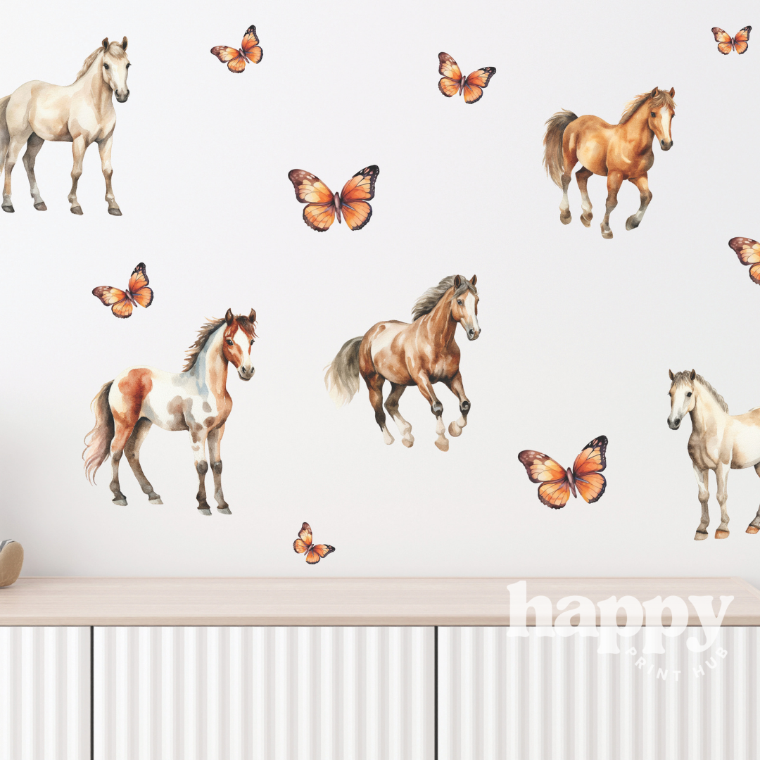 Horses + Butterflies Wall Decals