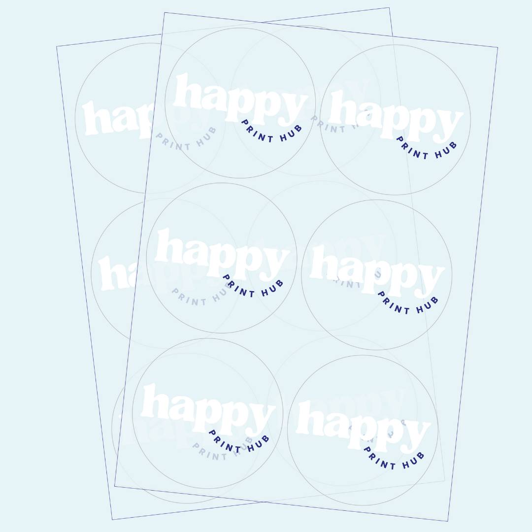 Round Sticker Labels - Clear Vinyl + White Ink | Sheets