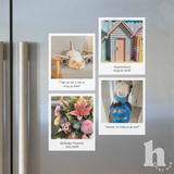 Retro instant-print photo decals displayed on a fridge