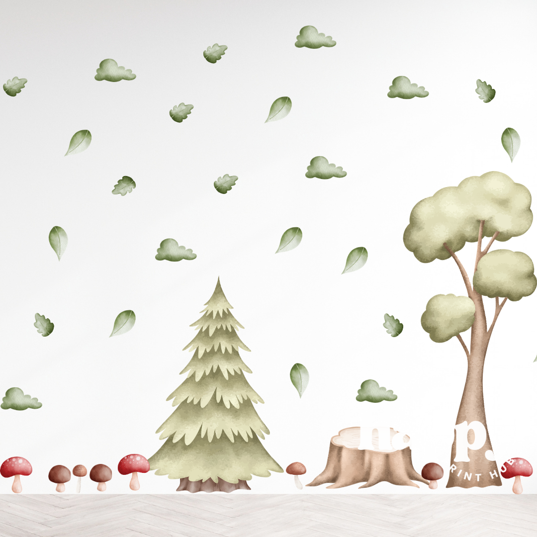 Woodland Trees & Mushrooms Wall Decals