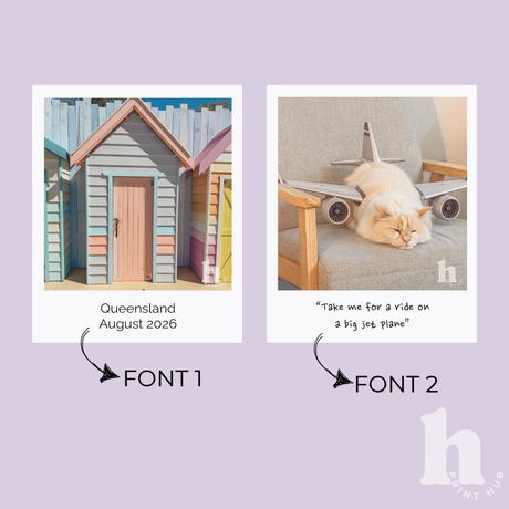 Font options for personalised captions on retro instant-print decals