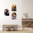 Personal photos printed as 30cm arch removable photo wall decals, arranged on a hallway wall