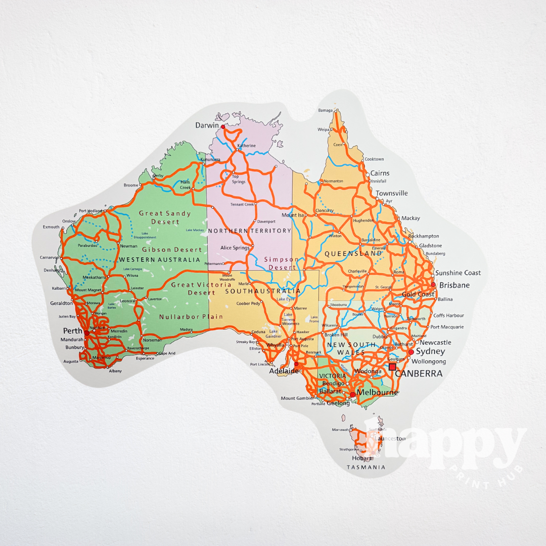 Australian map removable wall decal applied to a wall