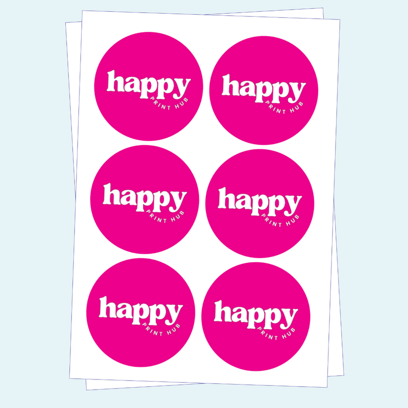 Sheets of custom round florist stickers for jars and candle lids