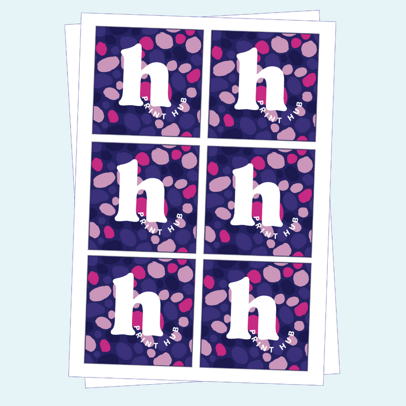 Sheets of custom square florist labels printed on white vinyl