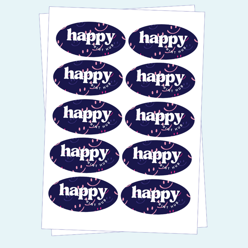 Sheets of custom oval florist stickers printed on white vinyl